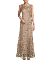 Alex Evenings Illusion Round Neck Sleeveless Embroidered Lace Shawl A-Line Dress