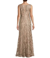 Alex Evenings Illusion Round Neck Sleeveless Embroidered Lace Shawl A-Line Dress