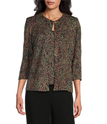 Alex Evenings Jacquard Knit Crew Neck 3/4 Sleeve Twinset