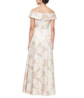 Alex Evenings Jacquard Off the Shoulder Short Sleeve Ball Gown