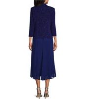 Alex Evenings Jacquard Square Neck 3/4 Sleeve Midi 2-Piece Jacket Dress