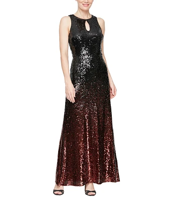 Alex Evenings Keyhole Neck Sleeveless Ombre Sequin Sheath Dress