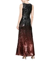 Alex Evenings Keyhole Neck Sleeveless Ombre Sequin Sheath Dress