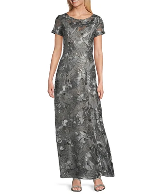 Alex Evenings Lace Scoop Neck Short Sleeve A-Line Gown