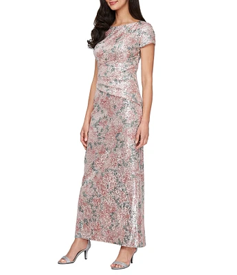 Alex Evenings Long Floral Print Sequin Gown