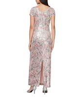 Alex Evenings Long Floral Print Sequin Gown