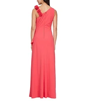 Alex Evenings Long Stretch Crepe Flower Strap Dress