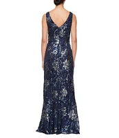 Alex Evenings Long V-Neck Sequin Sheath Dress