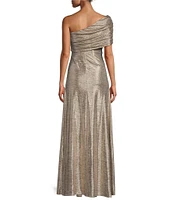 Alex Evenings Metallic One Shoulder Sleeveless Ruched Waist Sheath Gown