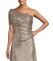 Alex Evenings Metallic One Shoulder Sleeveless Ruched Waist Sheath Gown