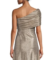 Alex Evenings Metallic One Shoulder Sleeveless Ruched Waist Sheath Gown