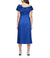 Alex Evenings Mikado Off the Shoulder Short Sleeve 3D Floral Detail A Line Midi Dress