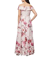 Alex Evenings Off-the-Shoulder Floral Print Jacquard Ball Gown