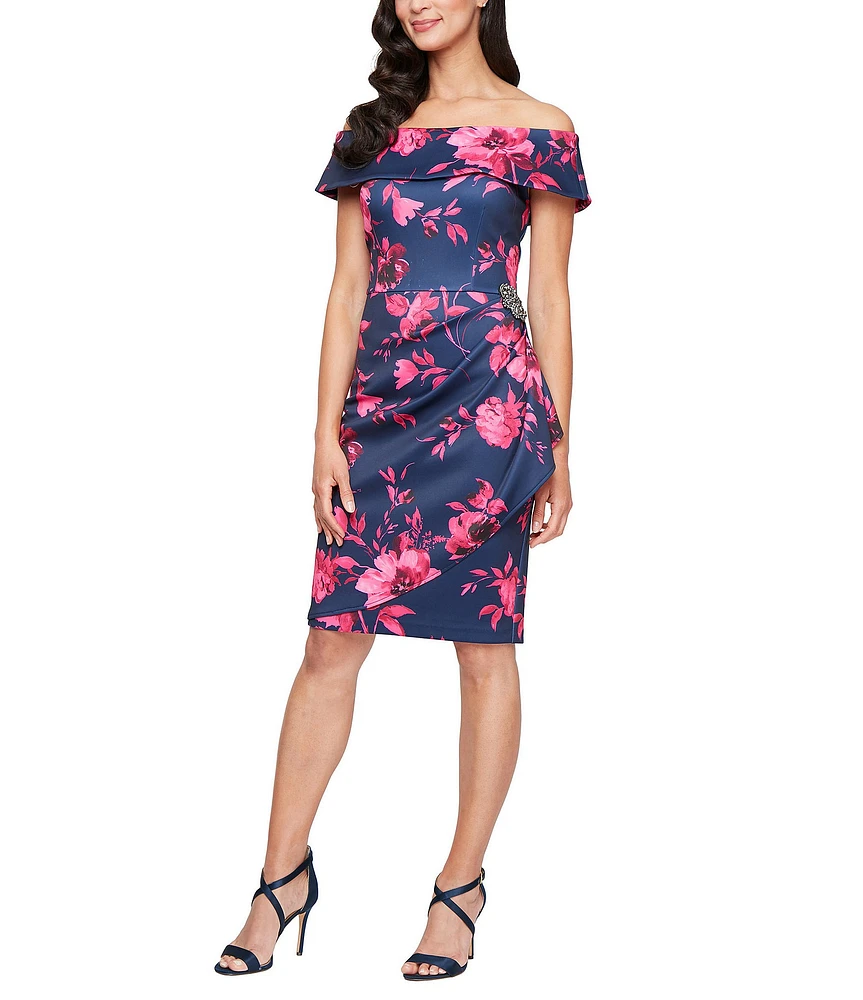 Alex Evenings Off-the-Shoulder Floral Print Sheath Dress