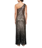 Alex Evenings One Shoulder Asymmetrical Neckline Sleeveless Ombre Sequin Dress