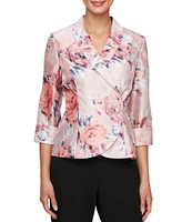 Alex Evenings Organza V Neck 3/4 Sleeve Floral Blouse
