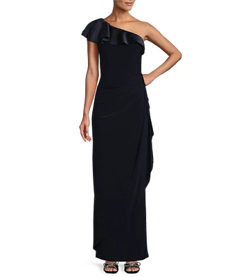 Alex Evenings Overlay One Shoulder Sleeveless Side Slit Dress