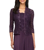 Alex Evenings Petite Size Sequin A-Line 2-Piece Jacket Dress