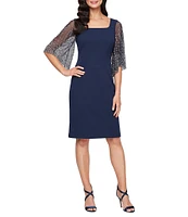 Alex Evenings Petite Size 3/4 Beaded Illusion Sleeve Sheath Dress