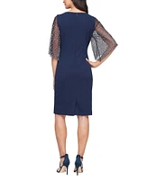 Alex Evenings Petite Size 3/4 Beaded Illusion Sleeve Sheath Dress
