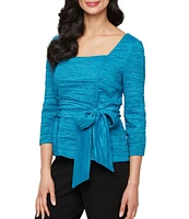 Alex Evenings Petite Size 3/4 Sleeve Crinkle Stretch Taffeta Blouse