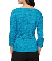 Alex Evenings Petite Size 3/4 Sleeve Crinkle Stretch Taffeta Blouse