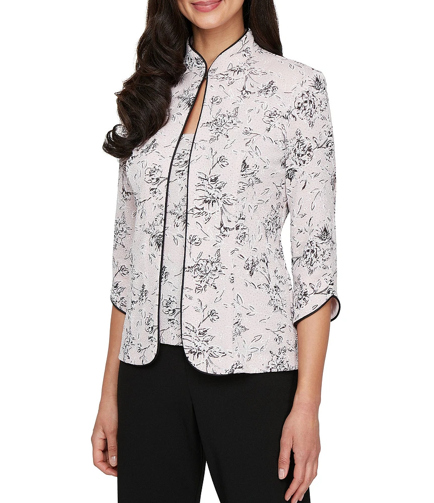 Alex Evenings Petite Size 3/4 Sleeve Printed Jacquard Twinset