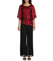 Alex Evenings Petite Size Illusion Elbow Length Sleeve Boat Neck Asymmetrical Hem Triple Tier Chiffon Blouse