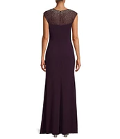 Alex Evenings Petite Size Beaded Crepe Square Neck Sleeveless Side Cascade Sheath Dress