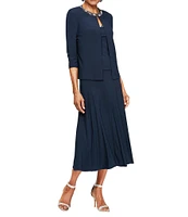 Alex Evenings Petite Size Scoop Neck 3/4 Sleeve Beaded Midi 2-Piece Jacket Dress