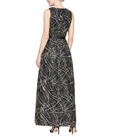 Alex Evenings Petite Size Boat Neck Sleeveless Stretch Tulle Sequin Detail Belted A-Line Dress