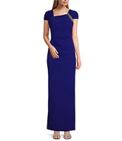 Alex Evenings Petite Size Crepe Asymmetric Embellished Neck Cap Sleeve Sheath Dress