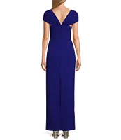 Alex Evenings Petite Size Crepe Asymmetric Embellished Neck Cap Sleeve Sheath Dress