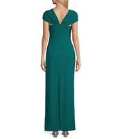 Alex Evenings Petite Size Crepe Asymmetric Embellished Neck Cap Sleeve Sheath Dress