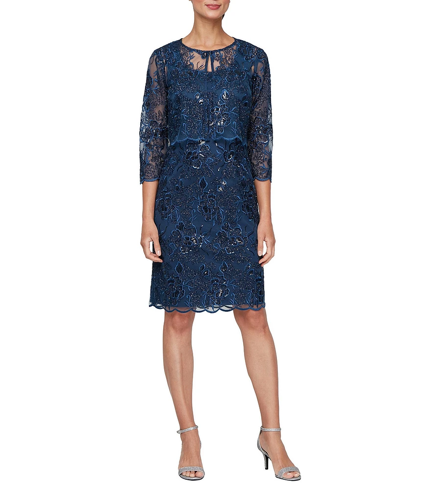 Alex Evenings Petite Size Embroidered Jacket Dress