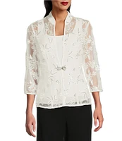 Alex Evenings Petite Size Embroidered Twinset