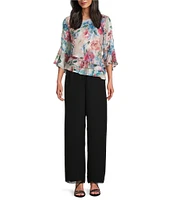 Alex Evenings Petite Size Floral 3/4 Bell Sleeve Chiffon Burnout Blouse