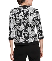 Alex Evenings Petite Size Floral Embroidered Stretch Tulle Crew Neck 3/4 Sleeve Twin Set