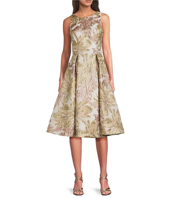 Alex Evenings Petite Size Floral Jacquard Sleeveless A-Line Midi Dress