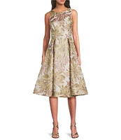 Alex Evenings Petite Size Floral Jacquard Sleeveless A-Line Midi Dress
