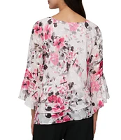 Alex Evenings Petite Size Floral Print 3/4 Sleeve Blouse