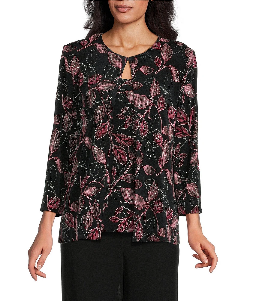 Alex Evenings Petite Size Floral Print Glitter Knit Twinset