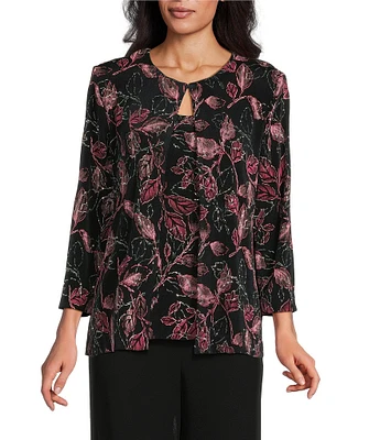 Alex Evenings Petite Size Floral Print Glitter Knit Twinset