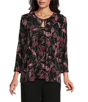 Alex Evenings Petite Size Floral Print Glitter Knit Twinset