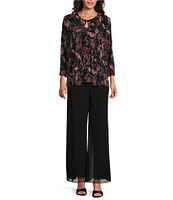 Alex Evenings Petite Size Floral Print Glitter Knit Twinset