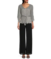 Alex Evenings Petite Size Georgette Side Slit Straight Leg Overlay Pants