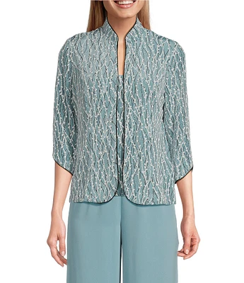 Alex Evenings Petite Size Glitter Jersey Knit Mandarin Collar 2-Piece Twinset