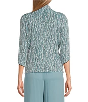 Alex Evenings Petite Size Glitter Jersey Knit Mandarin Collar 2-Piece Twinset