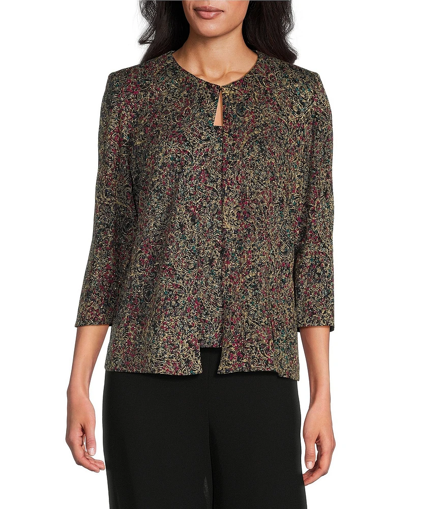 Alex Evenings Petite Size Jacquard Knit Crew Neck 3/4 Sleeve Twinset