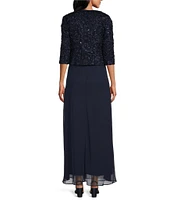 Alex Evenings Petite Size Lace Scoop Neck 3/4 Sleeve Empire Waist Open Soutache 2-Piece Jacket Dress